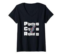 Mujer Lab Tech Técnico de ADN Biología Molecular Pipeta Ciencia Camiseta Cuello V