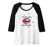 Mujer Labios Beso Humor Oscuro Amor Chica Gótico Camiseta Manga Raglan