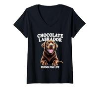 Mujer Laboratorio de Chocolate para Amantes del Labrador de Chocolate Friend For Life Camiseta Cuello V