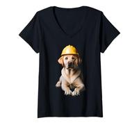 Mujer Labrador Retriever Dog Yellow Hard Hat Trabajador de la Construcción Camiseta Cuello V