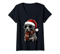 Mujer Labrador Retriever Lab Dog Santa Hat Plaid Bufanda Gafas de Sol Camiseta Cuello V
