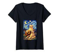Mujer Labrador Retriever Playing Guitar Whimsical Art Camping Camiseta Cuello V