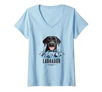 Mujer Labrador with Flowers Dog Mom Cute Pet Owner Lover Camiseta Cuello V