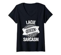 Mujer LACIE Cute Queen of Sarcasm LACIE Name Camiseta Cuello V