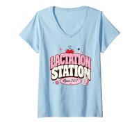 Mujer Lactation Station, Lactating Mothers Breastfeeding New Mom Camiseta Cuello V