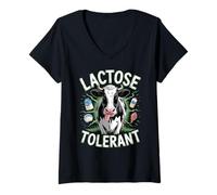 Mujer Lactose Tolerant Funny Cow Dairy Lover Camiseta Cuello V