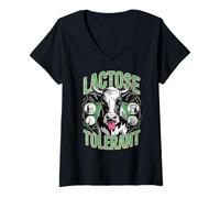 Mujer Lactose Tolerant Funny Cow Dairy Lover Camiseta Cuello V