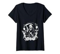 Mujer Lady of The Last Breath Gothic Grim Reaper en Blanco y Negro Camiseta Cuello V