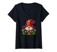 Mujer Ladybug GNOME Women with Shamrock Decor For Nature Lover Camiseta Cuello V