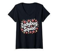 Mujer Ladybug Squad Lindo Jardinero o Amante de los Insectos Camiseta Cuello V