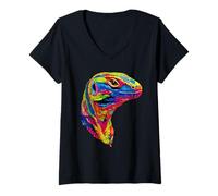 Mujer Lagarto Monitor Reptil Dragón de Komodo Dragón de Bandas Camiseta Cuello V