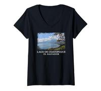 Mujer Lago De Coatepeque El Salvador Volcán Lago Pupusas Teopan Camiseta Cuello V