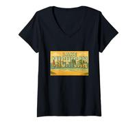 Mujer Lago Michigan Great Lakes 50s Vintage Travel Art Graphic Camiseta Cuello V