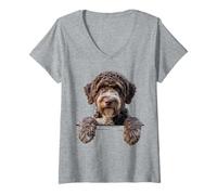 Mujer Lagotto Romagnolo, Divertido Perro trufado Italiano Que se asoma Camiseta Cuello V