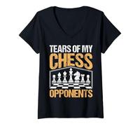 Mujer Lágrimas de mis oponentes de ajedrez Divertido Amante del ajedre Camiseta Cuello V