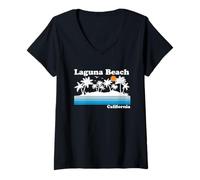 Mujer Laguna Beach California Vintage 80s Tropical Vacaciones Atardecer Camiseta Cuello V