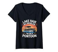 Mujer Lake Hair No Hay Problema Estoy en un Barco pontón Vida Camiseta Cuello V