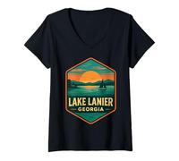 Mujer Lake Lanier - Camisa vintage rústica para camping, Georgia, Estados Unidos Camiseta Cuello V