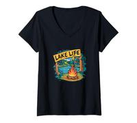Mujer Lake Life Forrest Campfire Animales Hombres Mujeres Niños Camiseta Cuello V