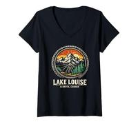 Mujer Lake Louise Alberta Canadá Aventura Ciclismo de montaña Camiseta Cuello V