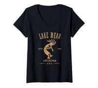 Mujer Lake Mead Arizona Dancing Kokopelli diseño Desgastado Camiseta Cuello V