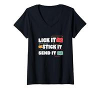 Mujer Lame It Stick It Send It Divertido cartero Trabajador del Servicio Postal Camiseta Cuello V