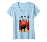 Mujer Lamu Kenia Atardecer Camiseta Cuello V