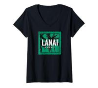 Mujer Lanai Hawaii Tropical Vacation Souvenir Palmera Gráfico Camiseta Cuello V