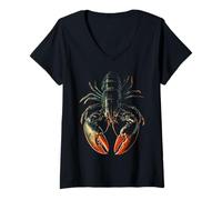 Mujer Langosta Obra de Arte gráfico Animal Lang Camiseta Cuello V