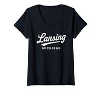 Mujer Lansing Michigan 517 Condado de Ingham Okemos Lakes Ciudad Capital Camiseta Cuello V