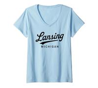 Mujer Lansing Michigan 517 Condado de Ingham Okemos Lakes Ciudad Capital Camiseta Cuello V