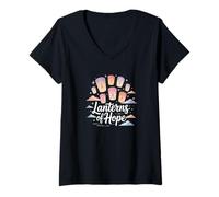 Mujer Lanterns of Hope - Camiseta de concienciación sobre el cáncer de Mama con Cinta Rosa Camiseta Cuello V