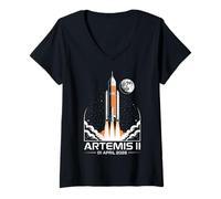 Mujer Lanzamiento de Artemis II a la misión Espacial Lunar Abril de 2026 Camiseta Cuello V