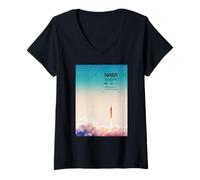 Mujer Lanzamiento del Transbordador Espacial SLS de la NASA Camiseta Cuello V