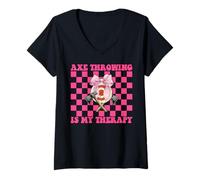 Mujer Lanzar hachas es mi terapia Lanzador de hachas niña mamá Día de la Madre Camiseta Cuello V