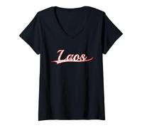 Mujer Laos Southeast Asia Heritage Pride Vintage Varsity Camiseta Cuello V