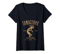 Mujer Lápida Arizona Dancing Kokopelli Diseño Desgastado Camiseta Cuello V