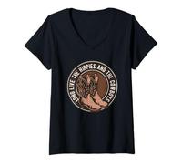Mujer Larga Vida a los Hippies los Vaqueros,Vintage Country Western Camiseta Cuello V