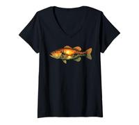 Mujer Largemouth Bass Pesca Atardecer Naturaleza Pais Camiseta Cuello V