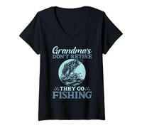 Mujer Las Abuelas no se jubilan Van a Pescar Abuela Pesca Camiseta Cuello V