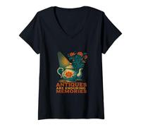 Mujer Las antigüedades Son Recuerdos duraderos - Cerámica Floral Vintage Camiseta Cuello V