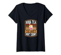 Mujer Las calorías del té Boba no cuentan Camiseta Cuello V