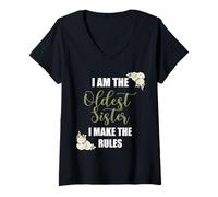 Mujer Las Camisetas I'm The Oldest Sister - I Make The Rules Son Florales Camiseta Cuello V
