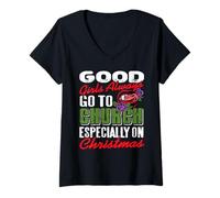 Mujer Las Chicas Buenas Van a Misa en Navidad Camiseta Cuello V