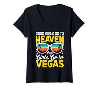 Mujer Las Chicas Buenas Van al Cielo Las Chicas Malas Van a Las Vegas Juego Divertido Camiseta Cuello V