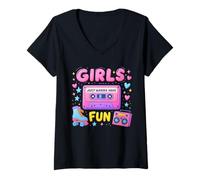 Mujer Las chicas de memoria de la vieja escuela solo quieren divertirse Camiseta Cuello V