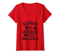 Mujer Las Chicas pelirrojas Son el Sol y un huracán Divertido Camiseta Cuello V