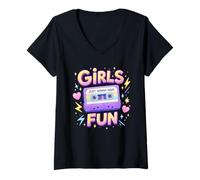 Mujer Las Chicas Solo Quieren divertirse con un Ambiente Retro de Fiesta Retro de los 80 Camiseta Cuello V