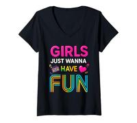 Mujer Las chicas solo quieren divertirse Retro 70's 80's 90's Party Women Camiseta Cuello V