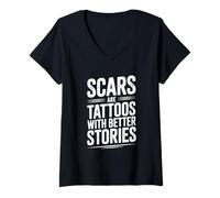 Mujer Las Cicatrices Son Tatuajes con Mejores Historias motivacionales Camiseta Cuello V
